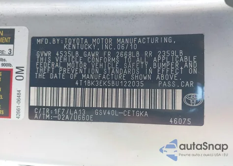 2011 Toyota Camry Xle V6 from USA, damaged, VIN 4T1BK3EK5BU122035